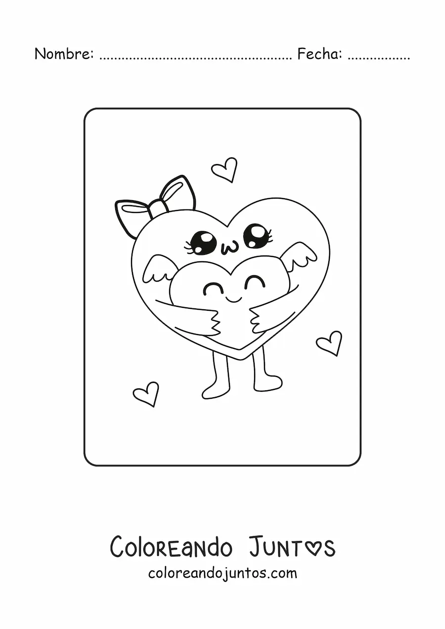Imagen para colorear de corazones animados kawaii