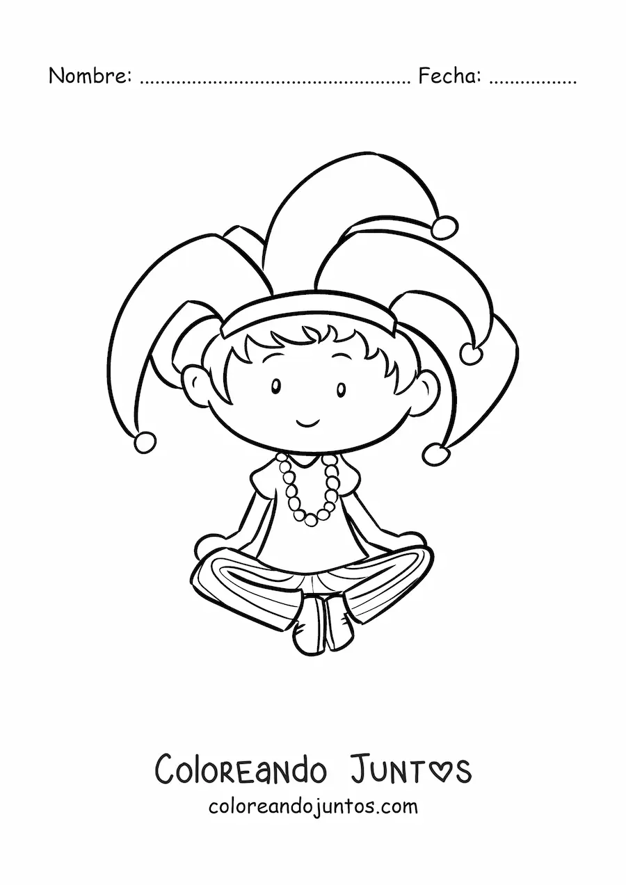 Imagen para colorear de niño sentado con gorro de Carnaval