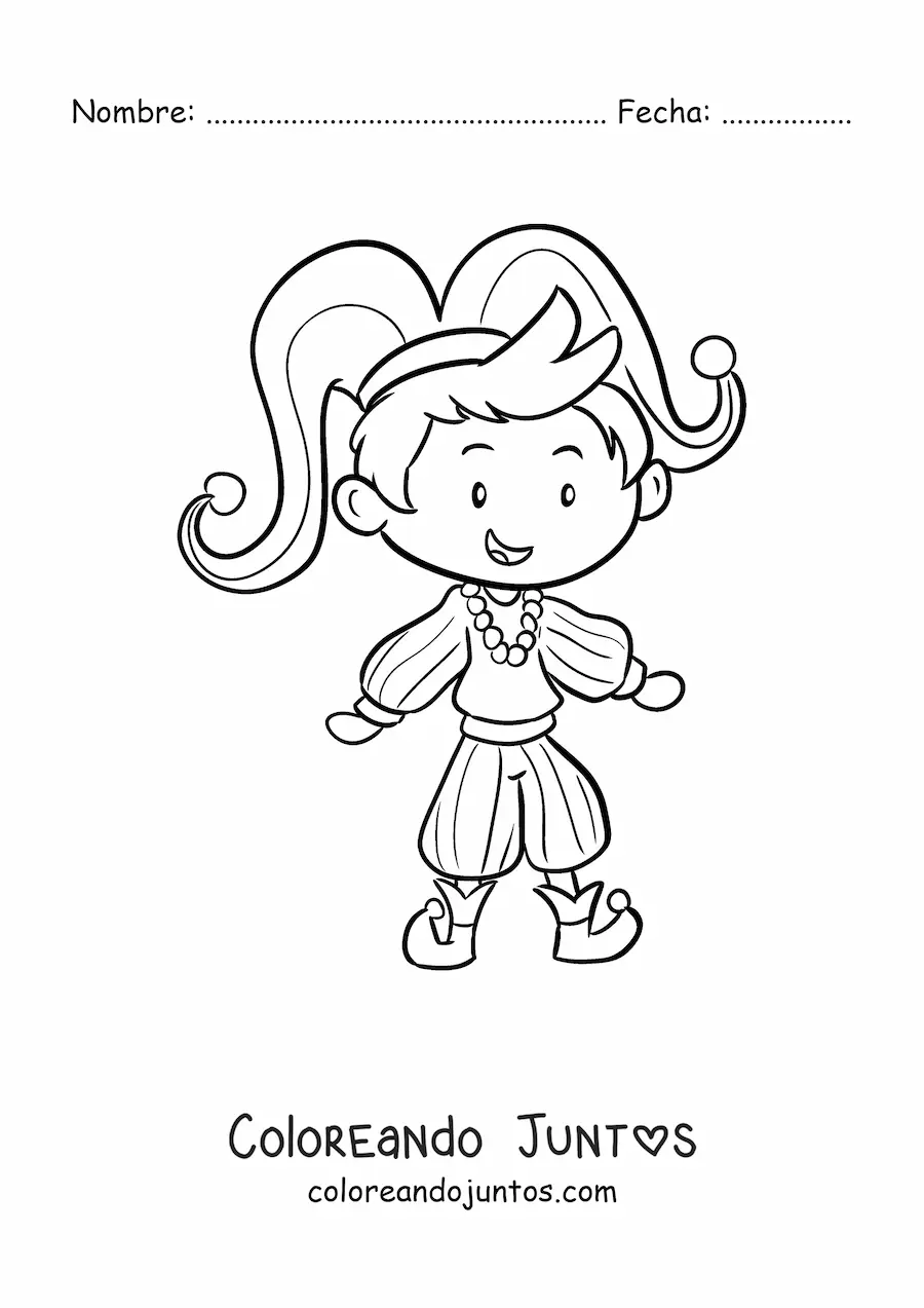 Imagen para colorear de niño con disfraz de Carnaval