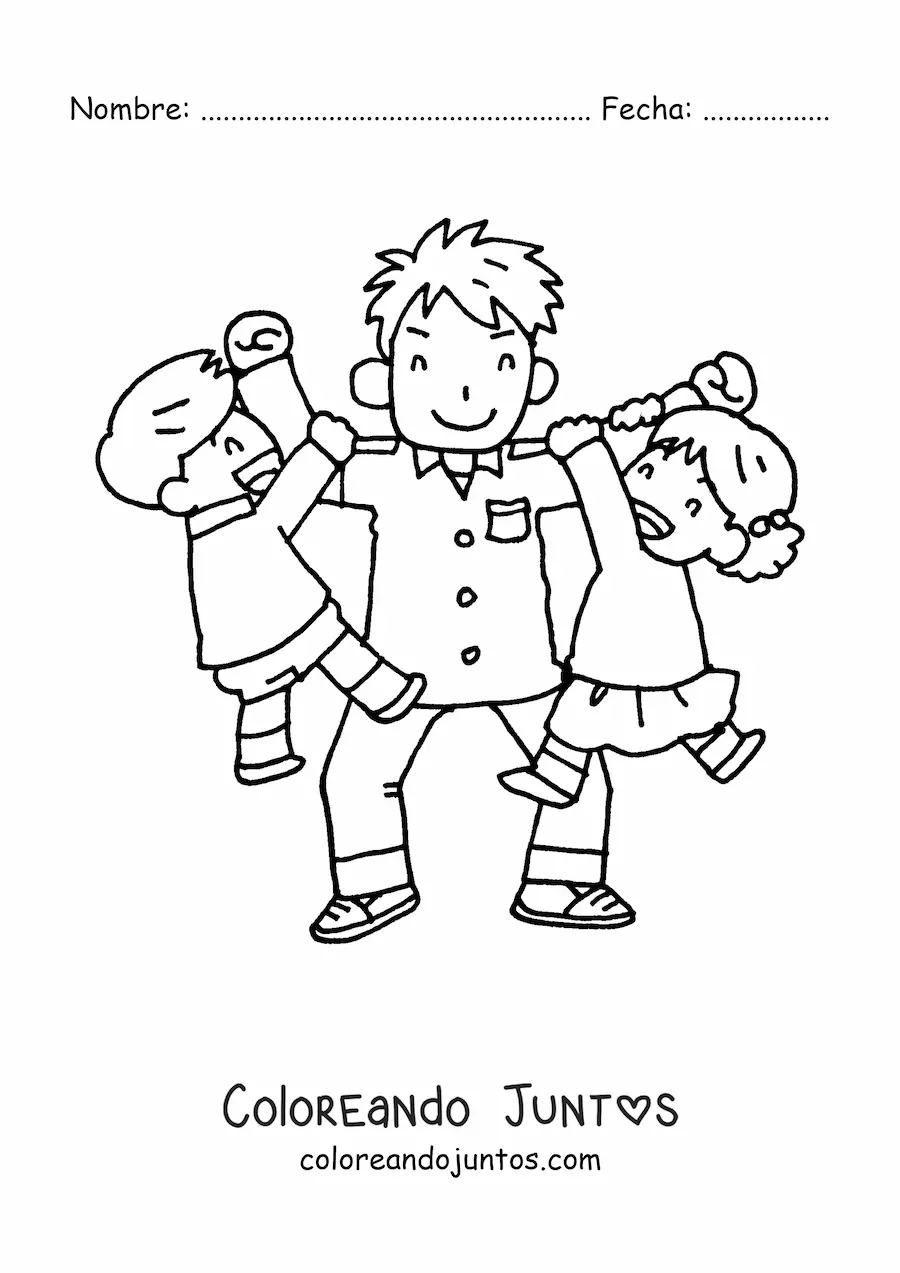 Imagen para colorear de papá jugando con sus hijos