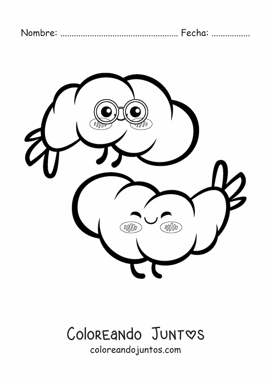 Imagen para colorear de camarones kawaii animados