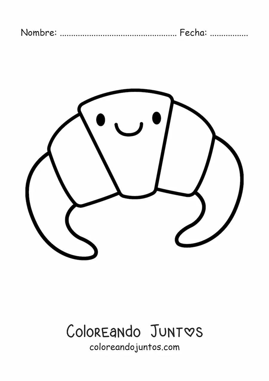 Imagen para colorear de croissant kawaii animado grande