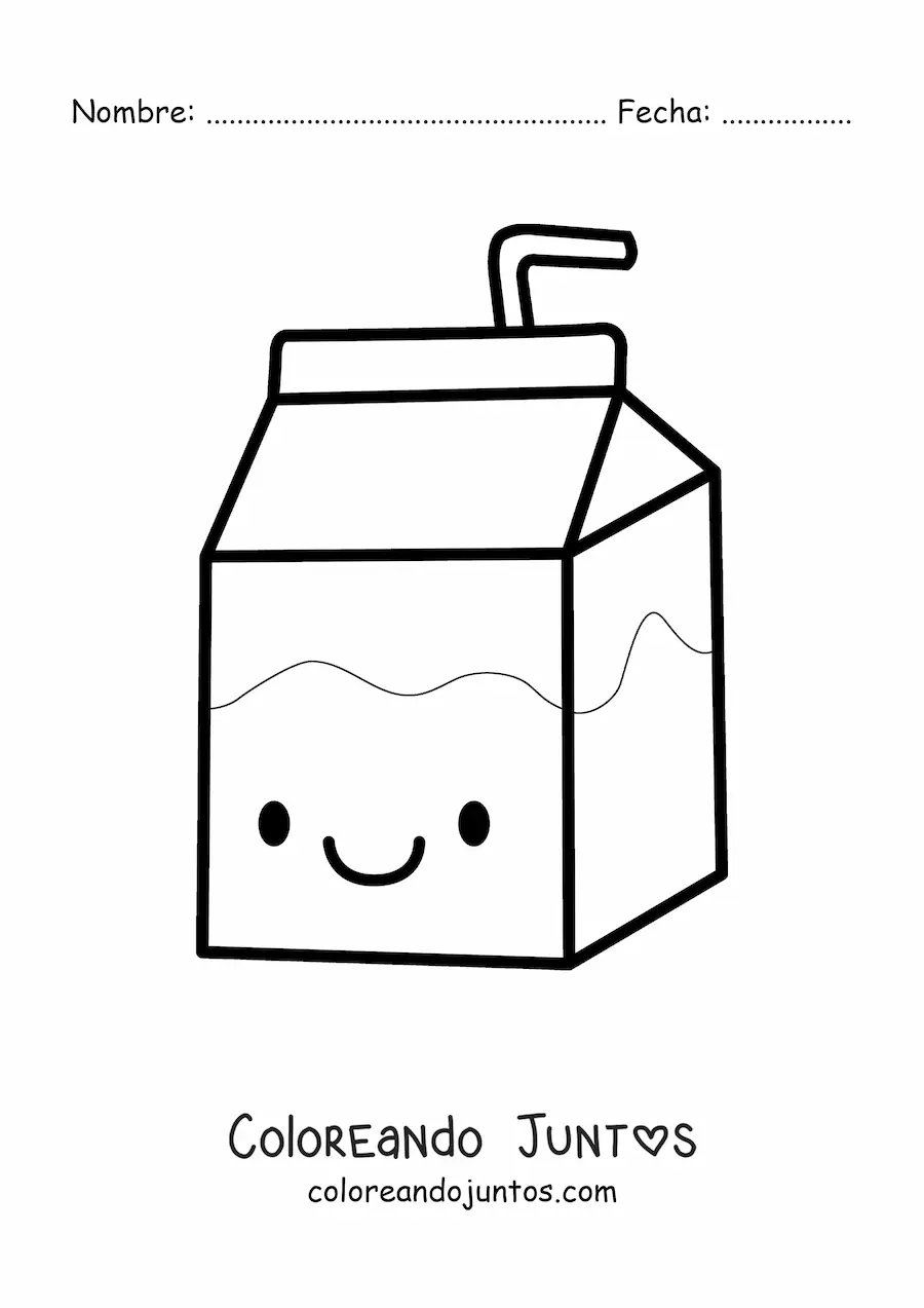 Imagen para colorear de cartón de leche kawaii animado grande