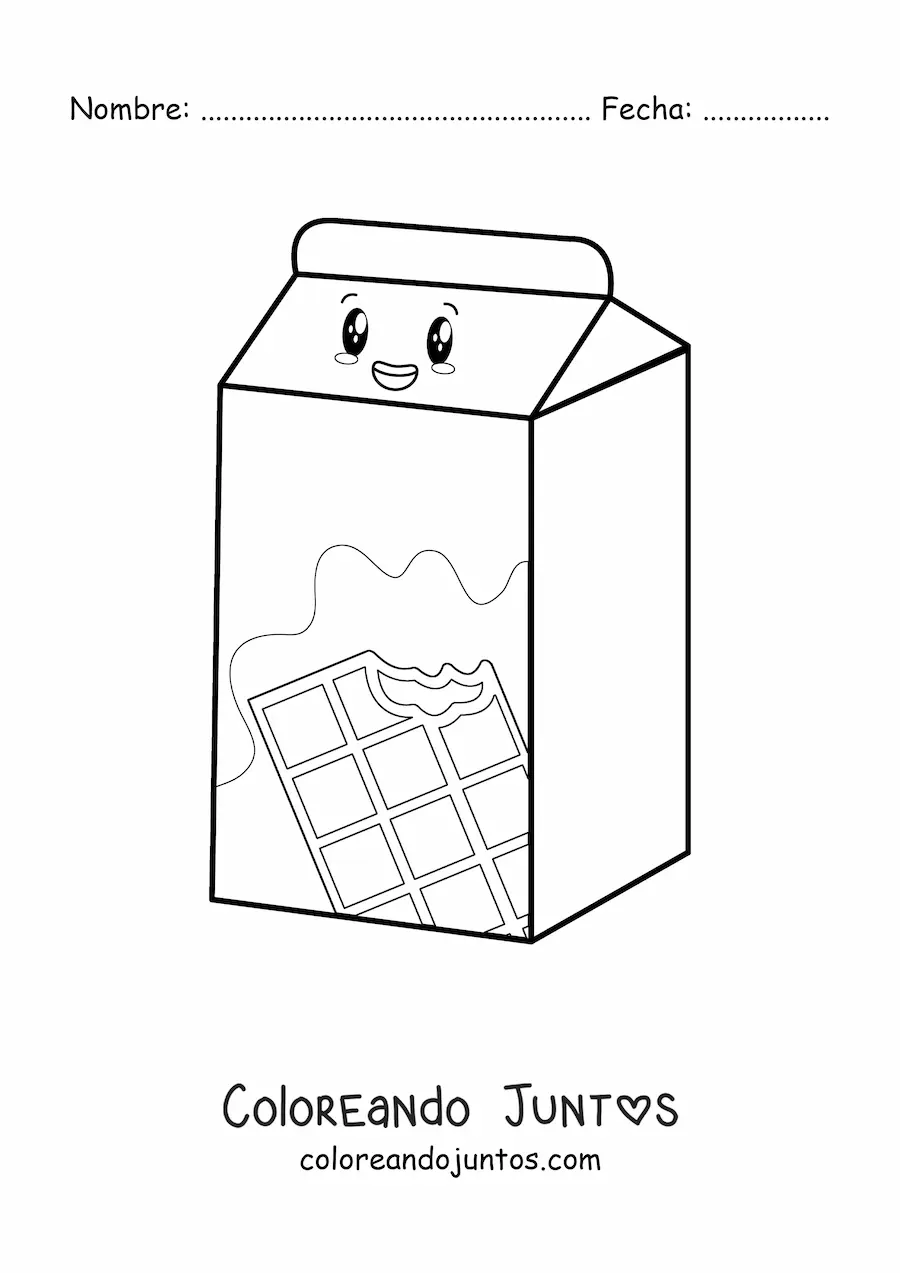 Imagen para colorear de leche con chocolate kawaii animada