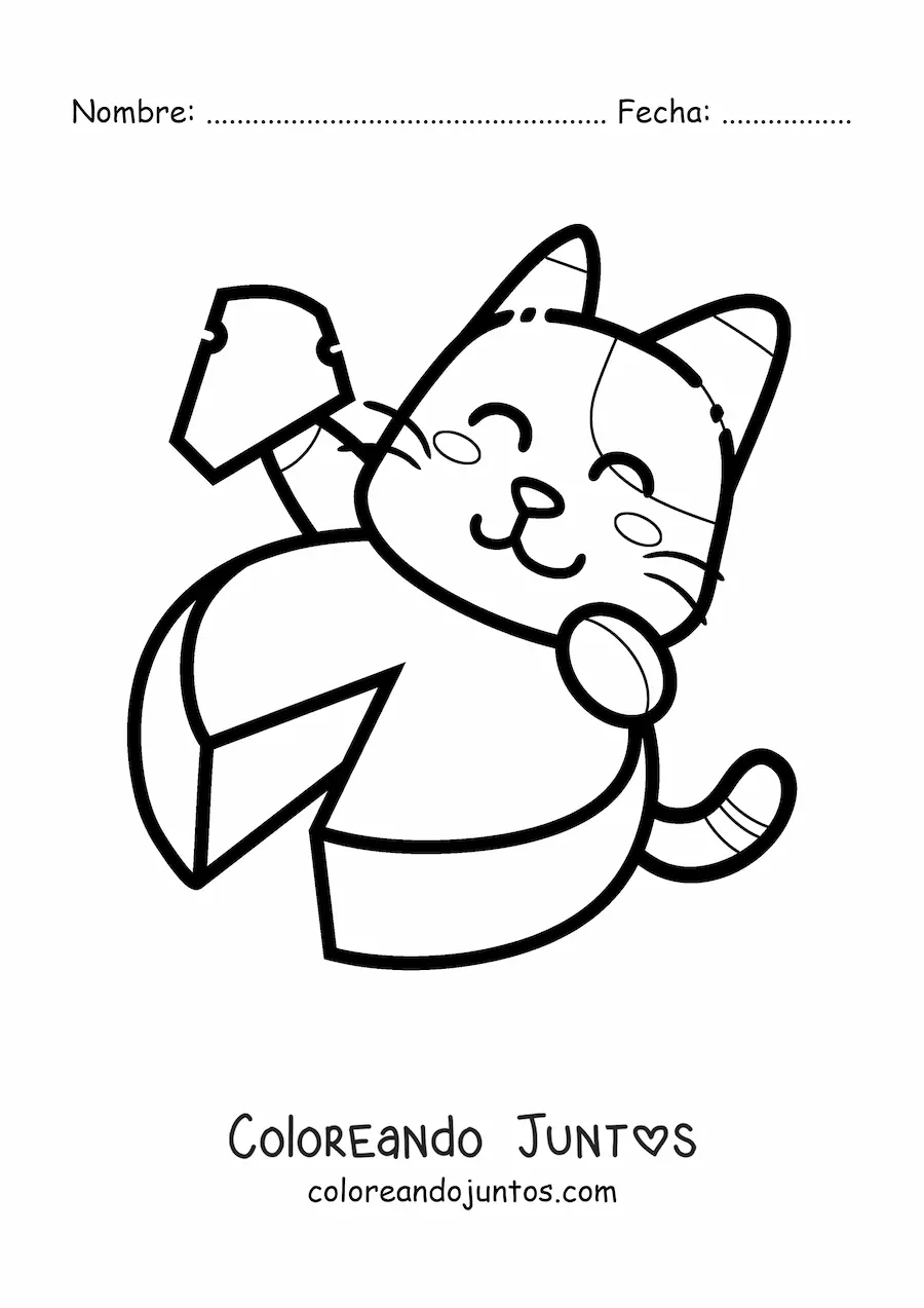 Imagen para colorear de gato animado comiendo queso