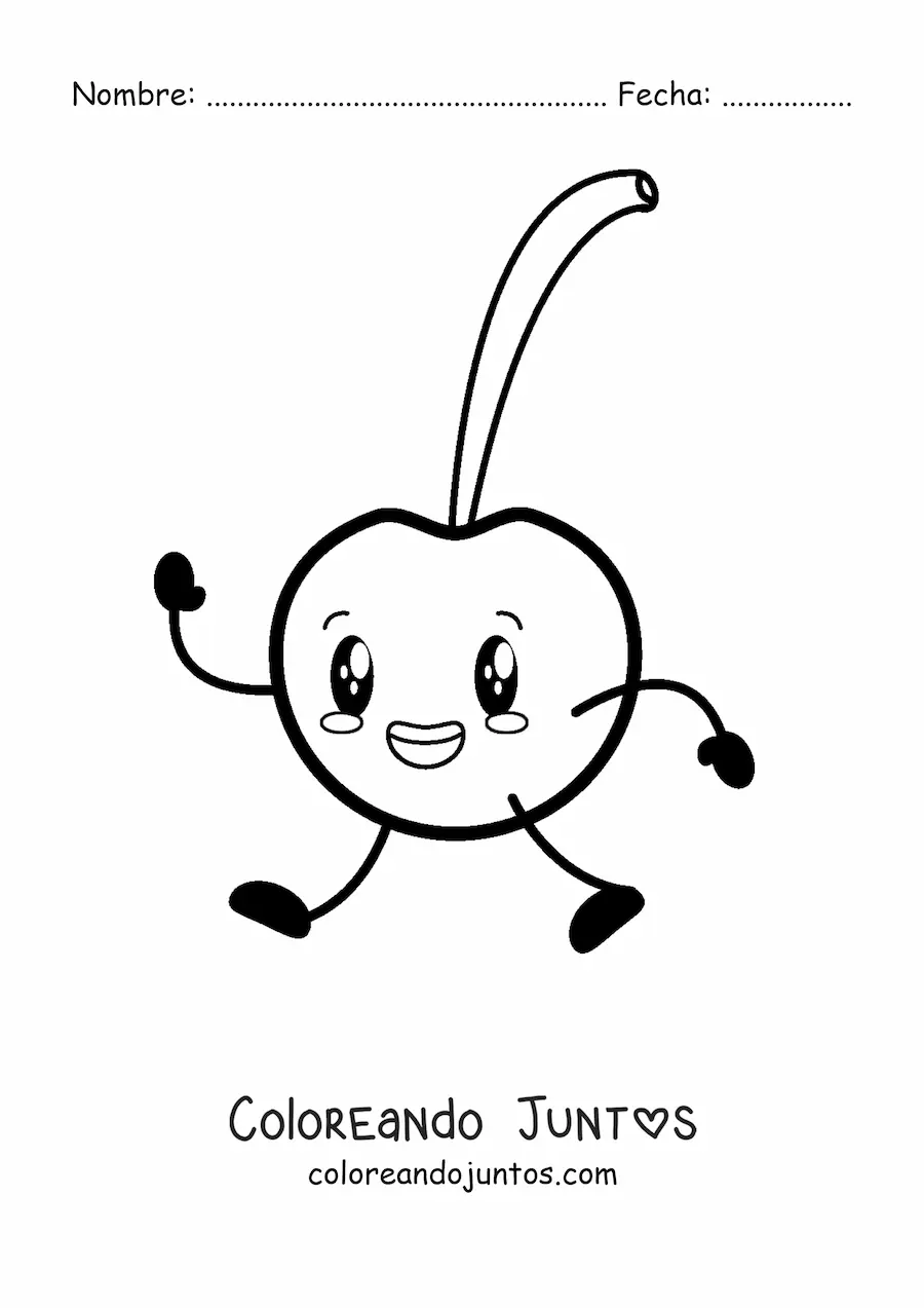 Imagen para colorear de una cereza animada caminando