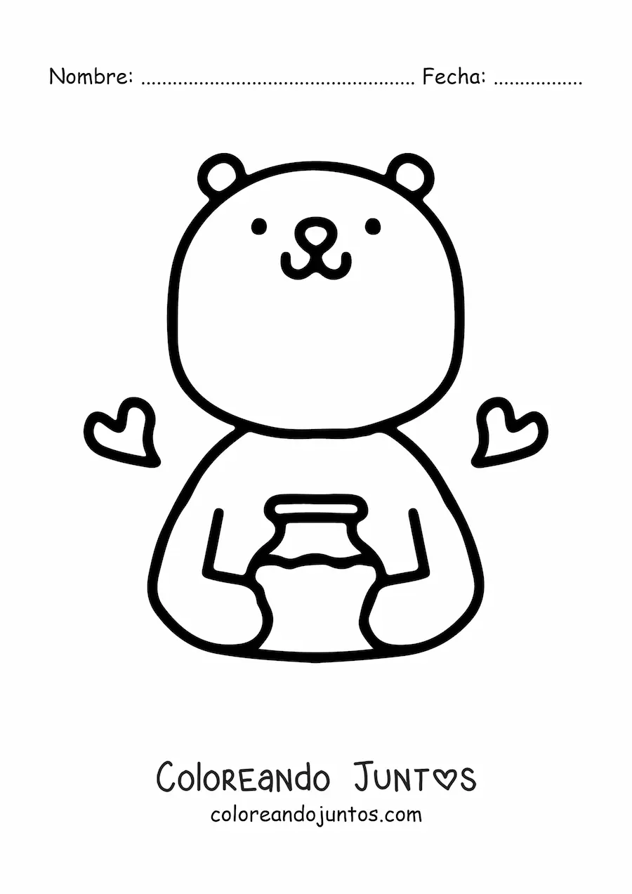 Imagen para colorear de oso tierno con frasco de miel