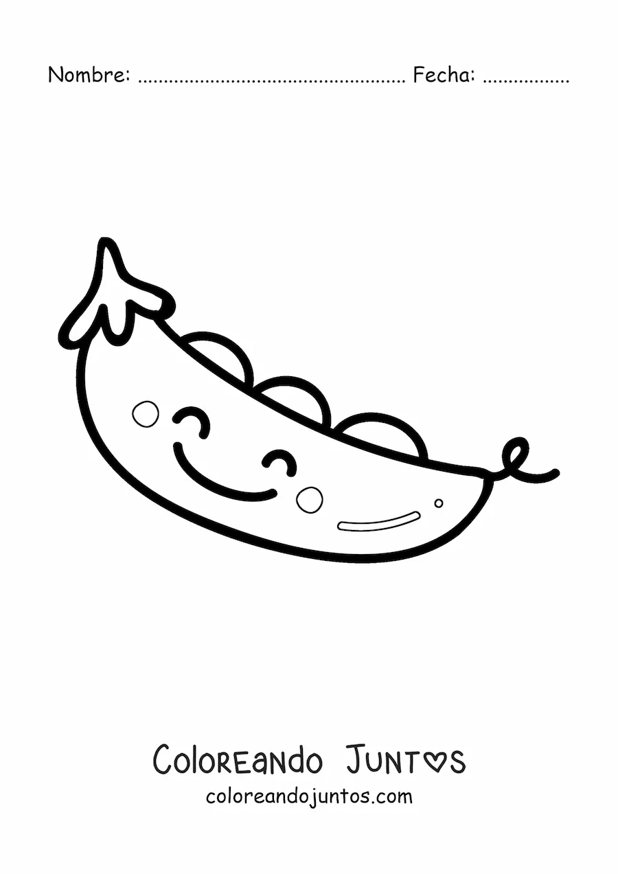 Imagen para colorear de chícharos kawaii animados grandes