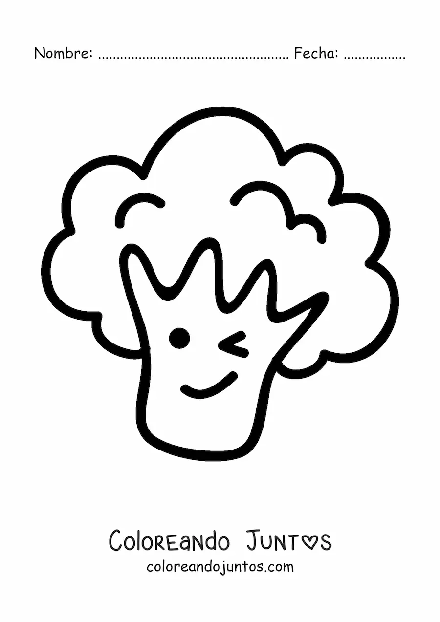 Imagen para colorear de brócoli saludable kawaii animado tierno
