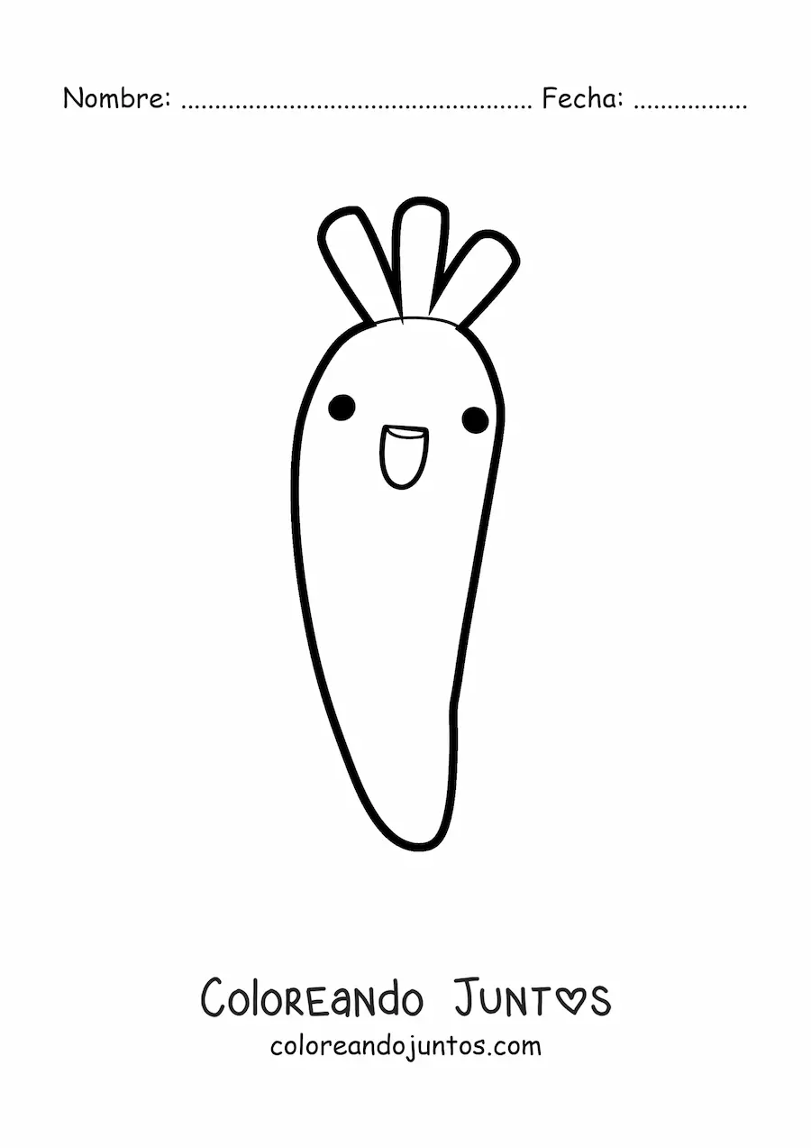 Imagen para colorear de zanahoria saludable kawaii animada grande