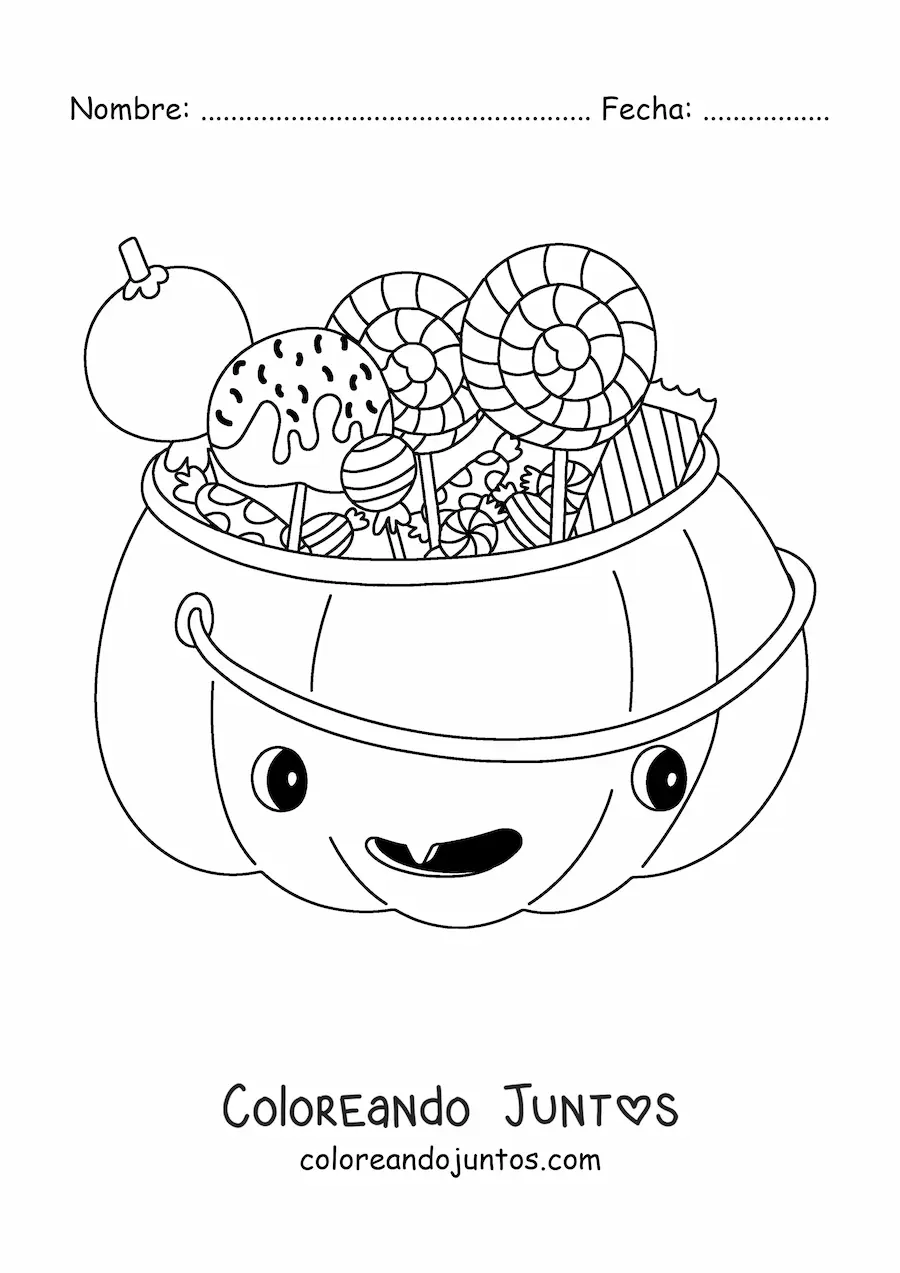 Imagen para colorear de calabaza animada con dulces