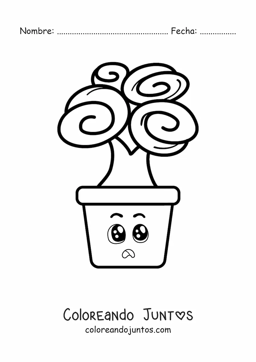 Imagen para colorear de árbol kawaii animado en una maceta