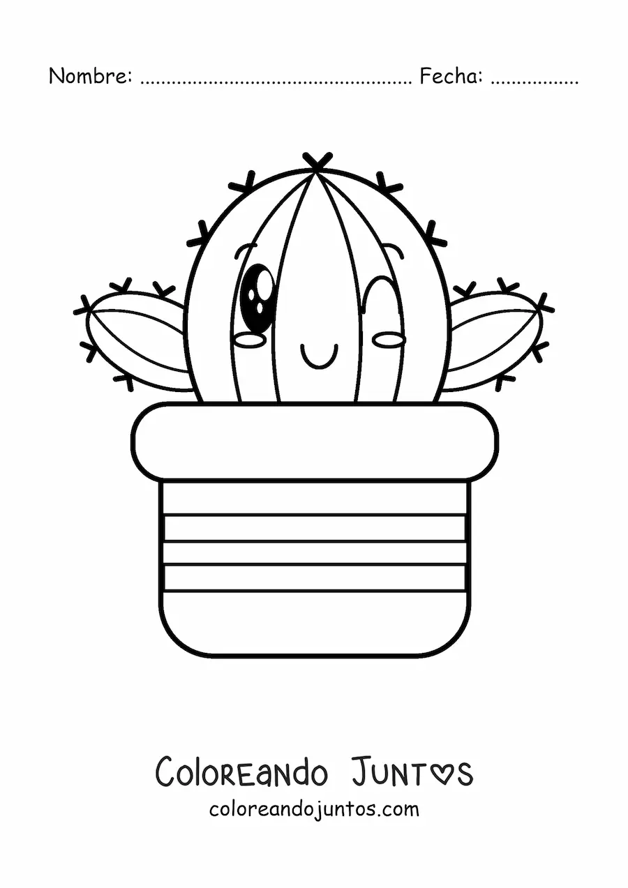 Imagen para colorear de cactus kawaii en maceta