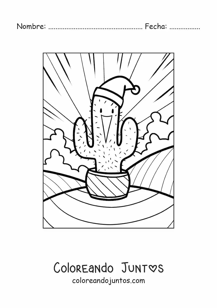 Imagen para colorear de cactus navideño animado