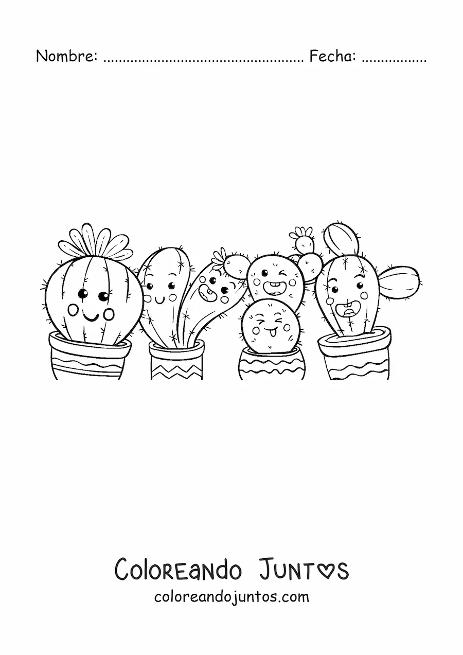 Imagen para colorear de cactus kawaii animados