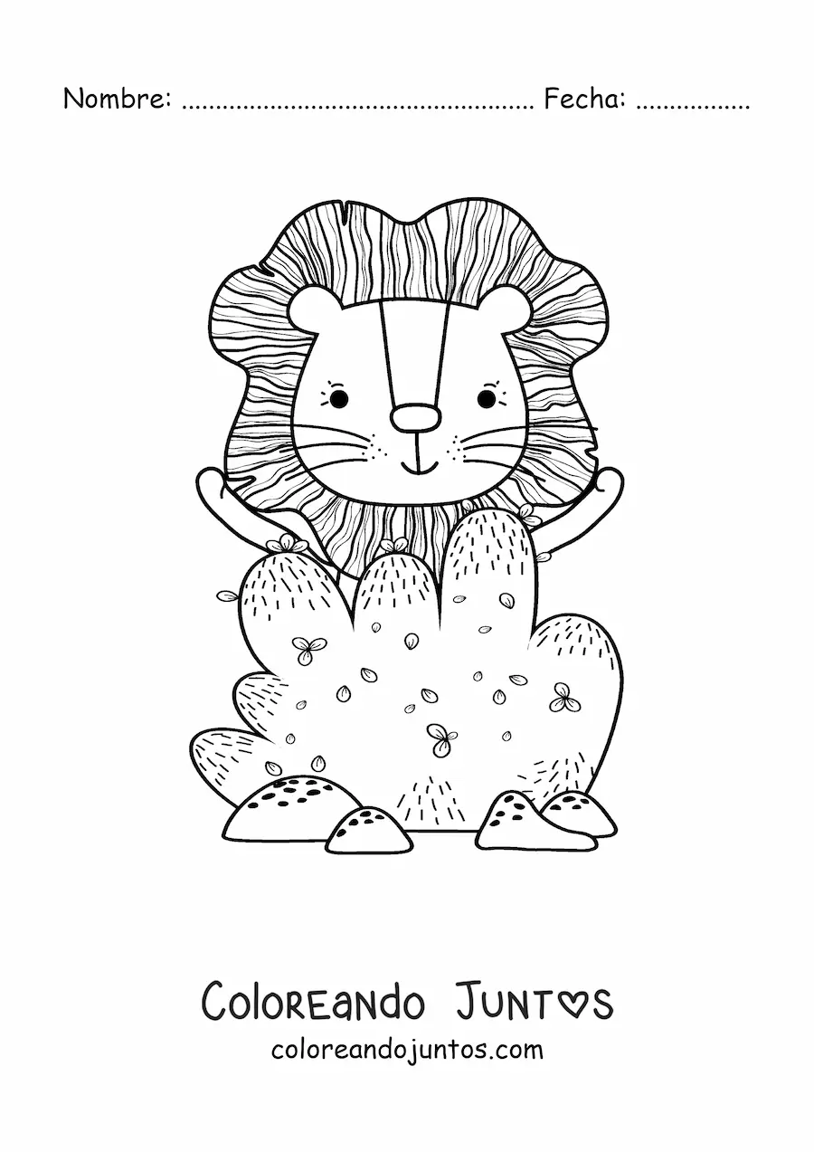 Imagen para colorear de arbusto y león animado