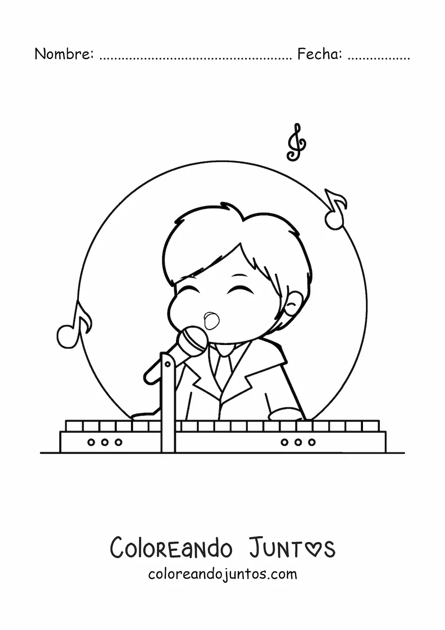 Imagen para colorear de niño kawaii tocando el piano