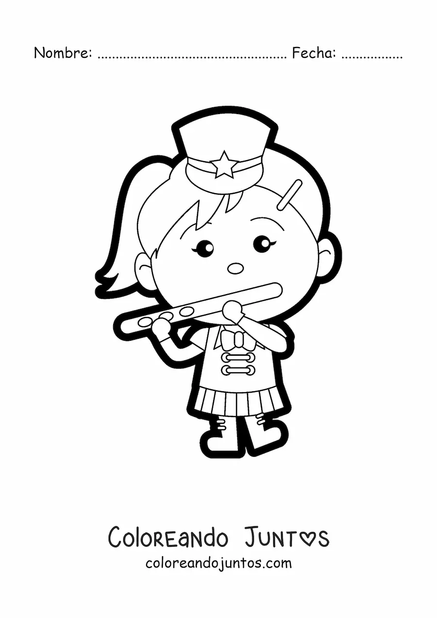 Imagen para colorear de niña flautista en banda marcial