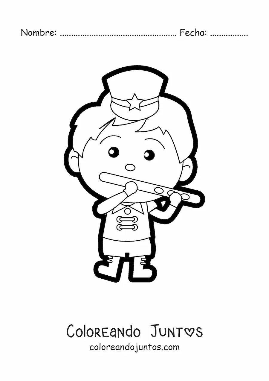 Imagen para colorear de niño flautista en banda marcial