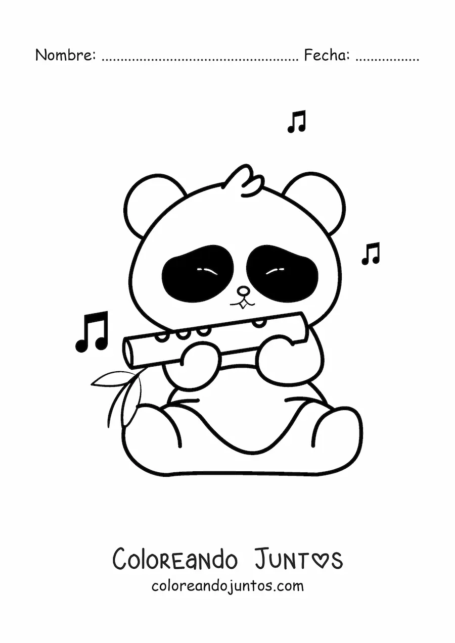 Imagen para colorear de oso animado tocando flauta