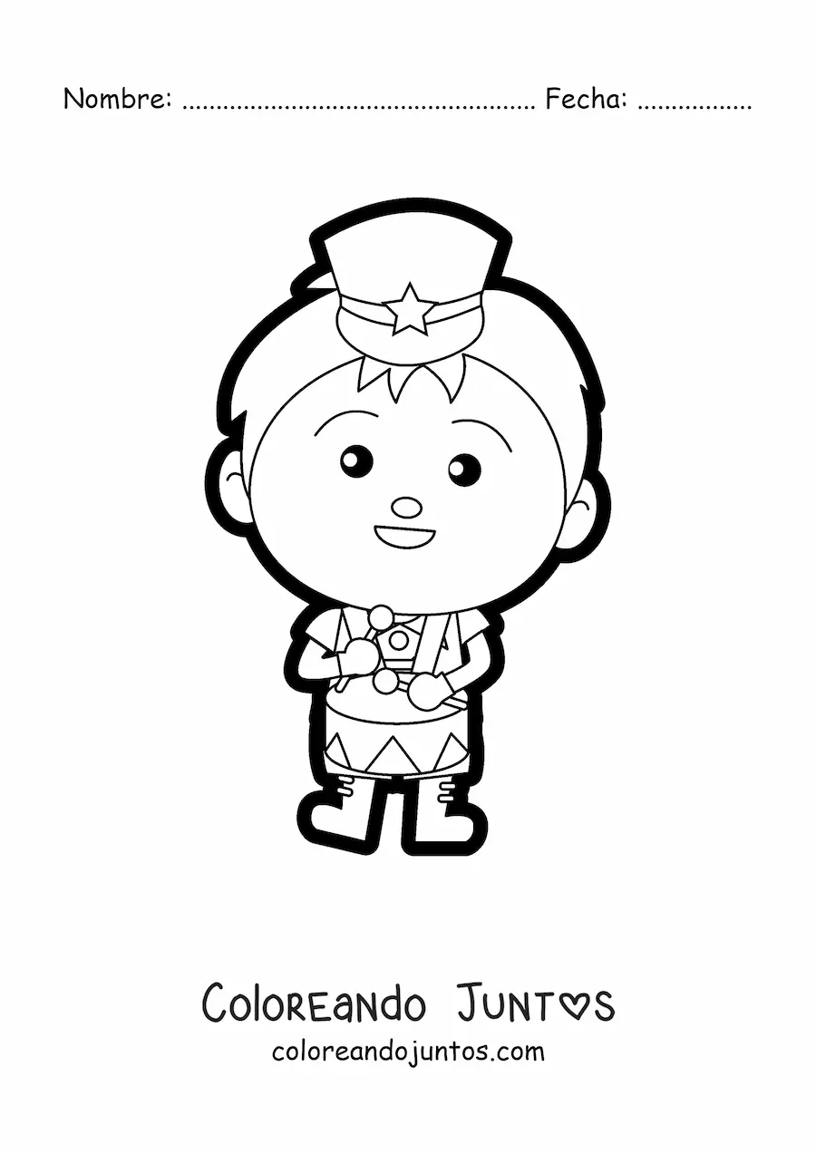 Imagen para colorear de niño tocando el tambor en banda marcial