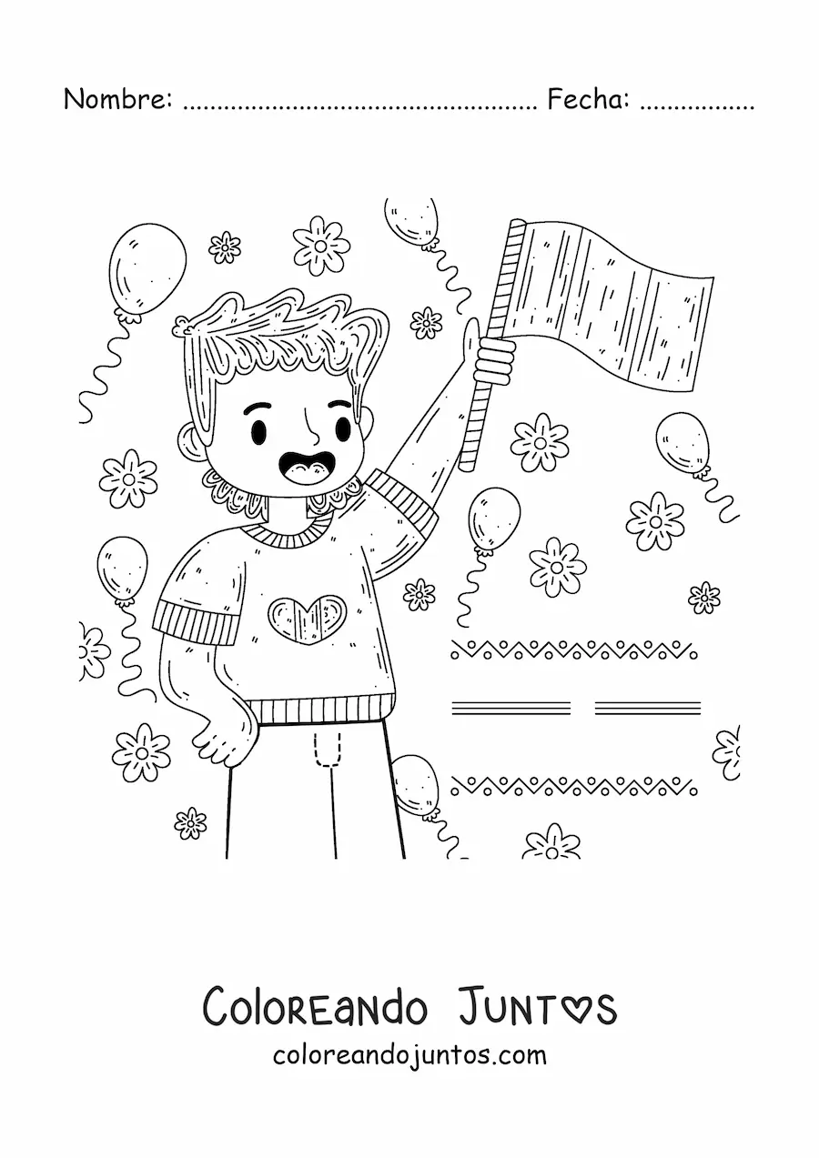 Imagen para colorear de niño con bandera de México