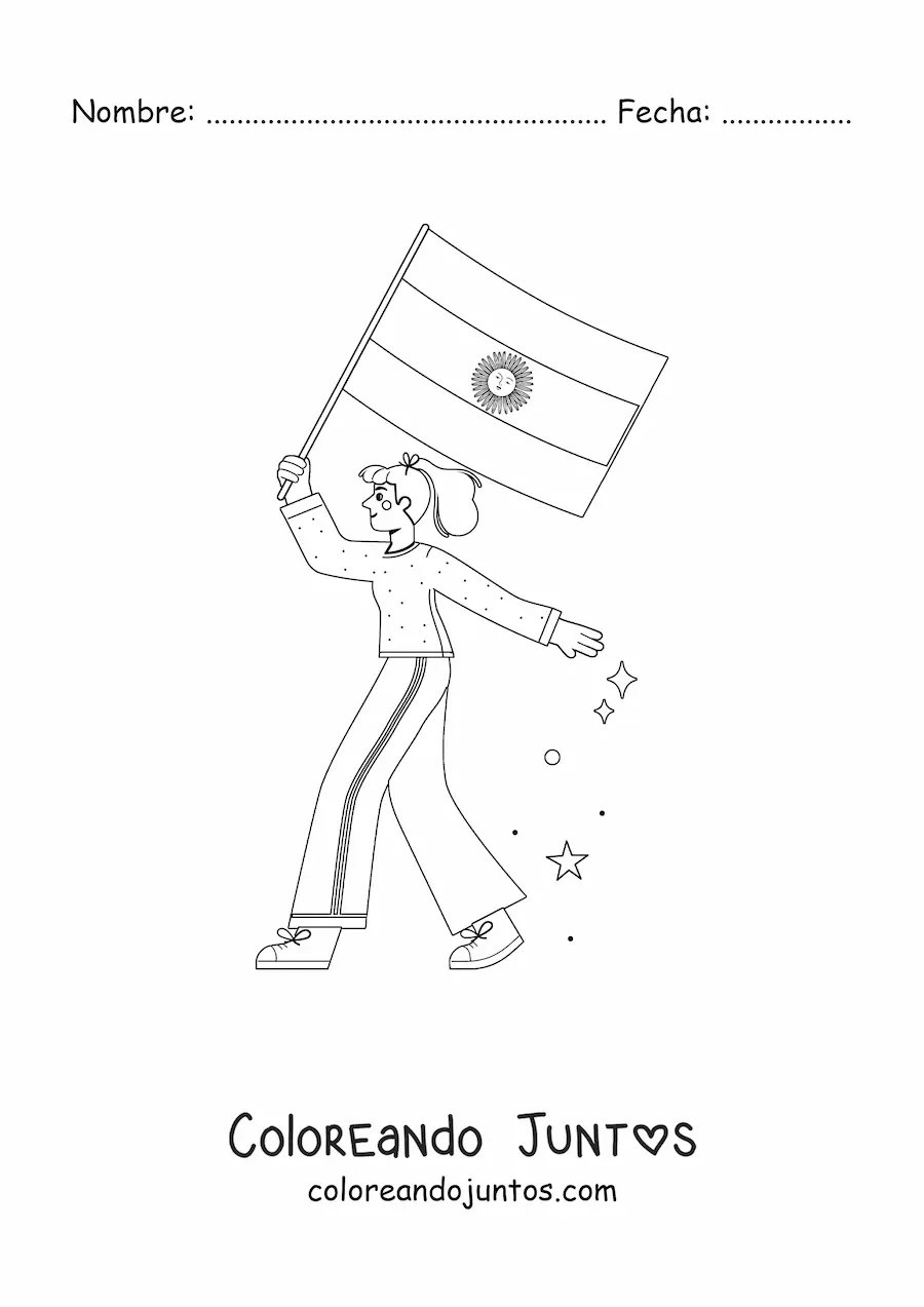Imagen para colorear de chica con bandera de Argentina