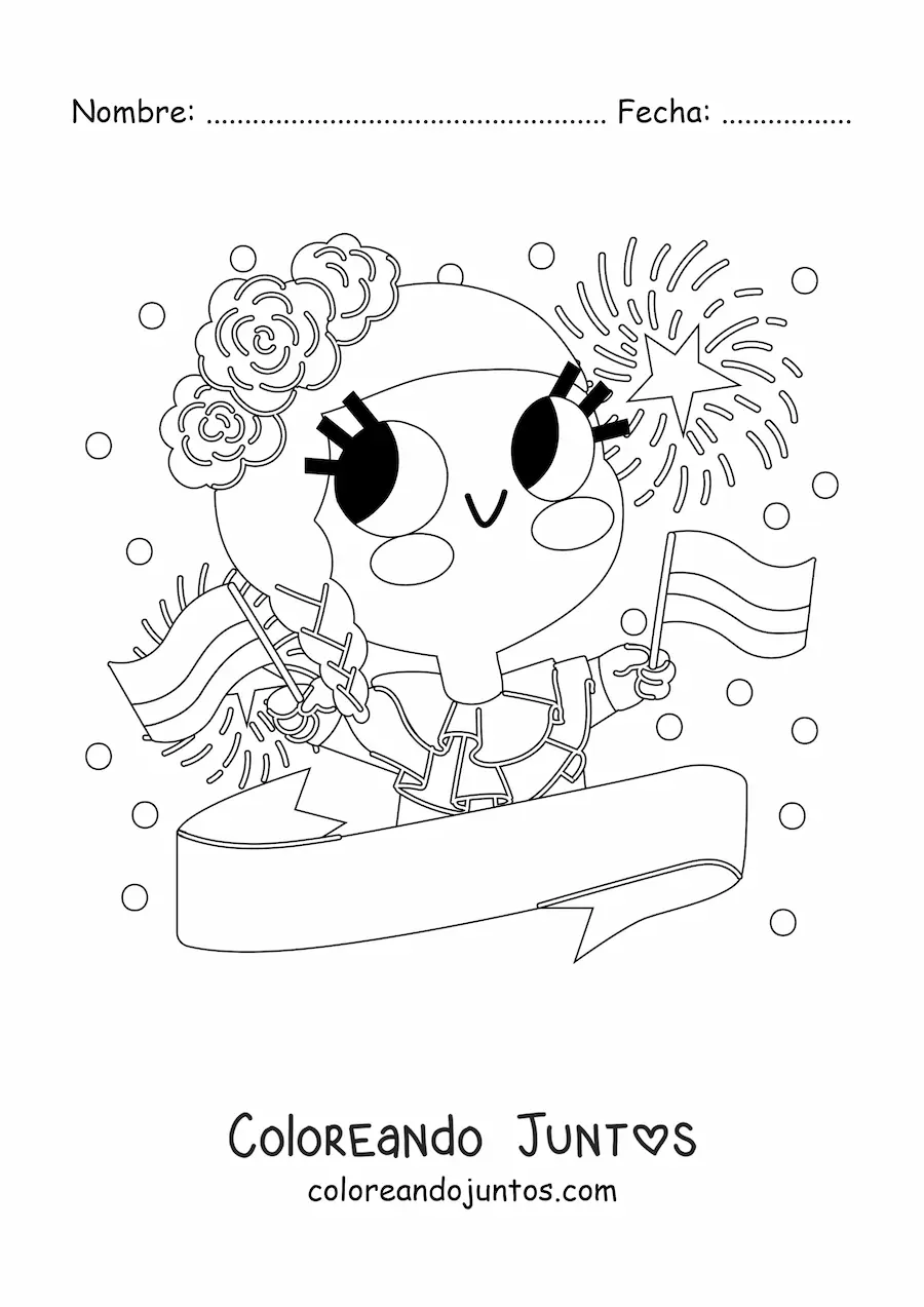 Imagen para colorear de niña con bandera de Colombia