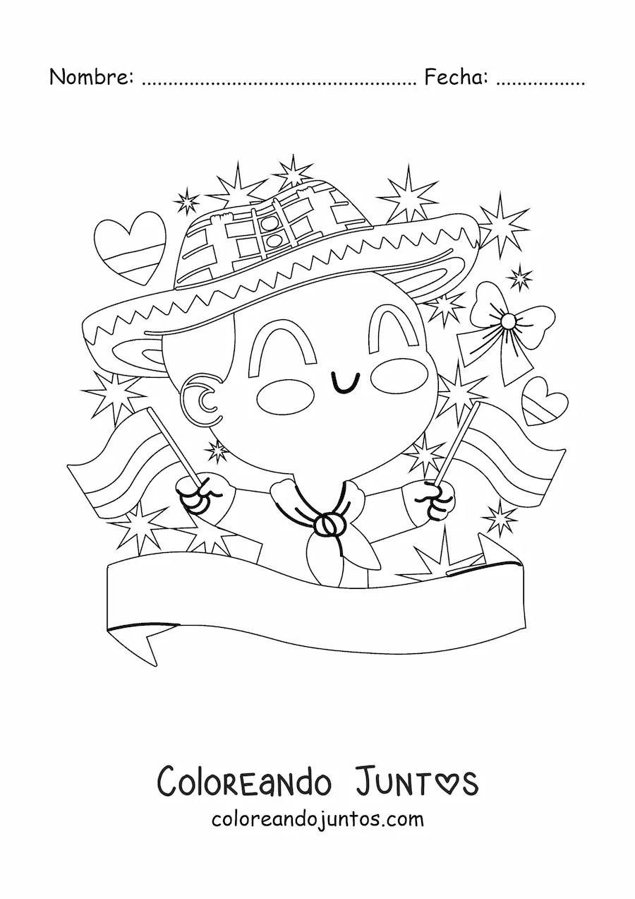 Imagen para colorear de niño con bandera de Colombia