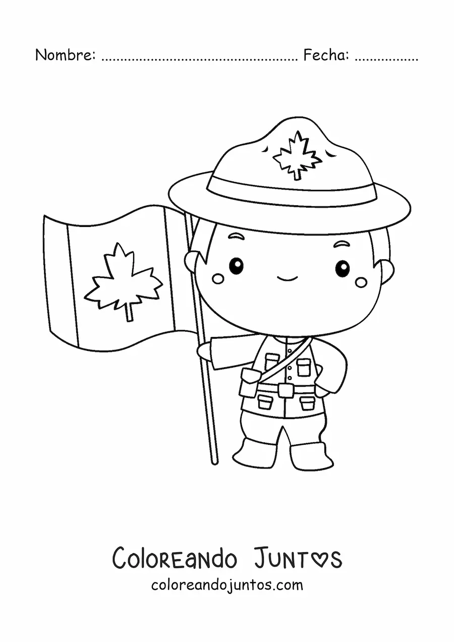 Imagen para colorear de hombre con bandera de Canadá