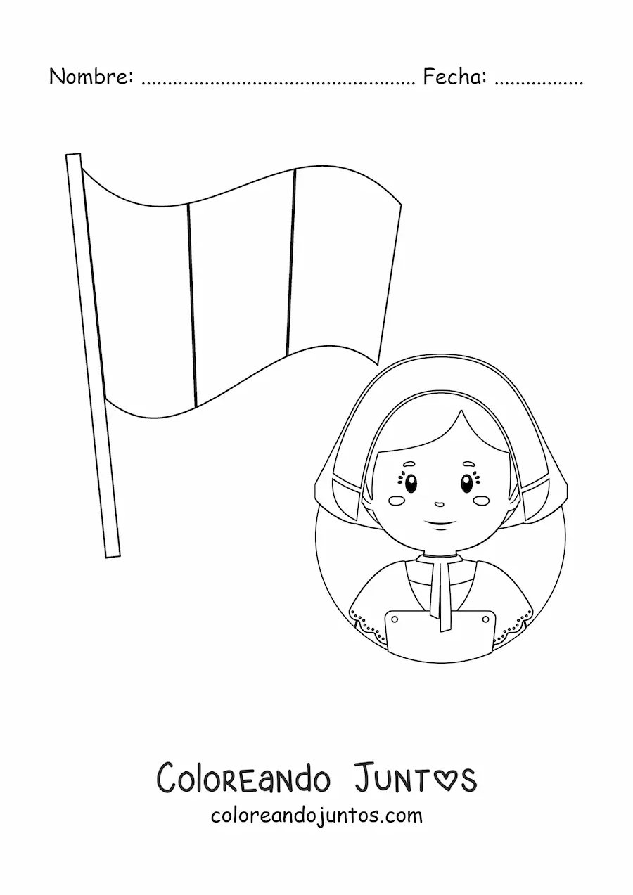 Imagen para colorear de mujer con la bandera de Francia