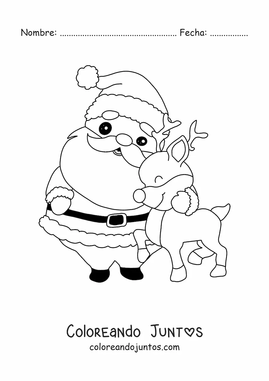Imagen para colorear de Santa Claus con Rodolfo el reno