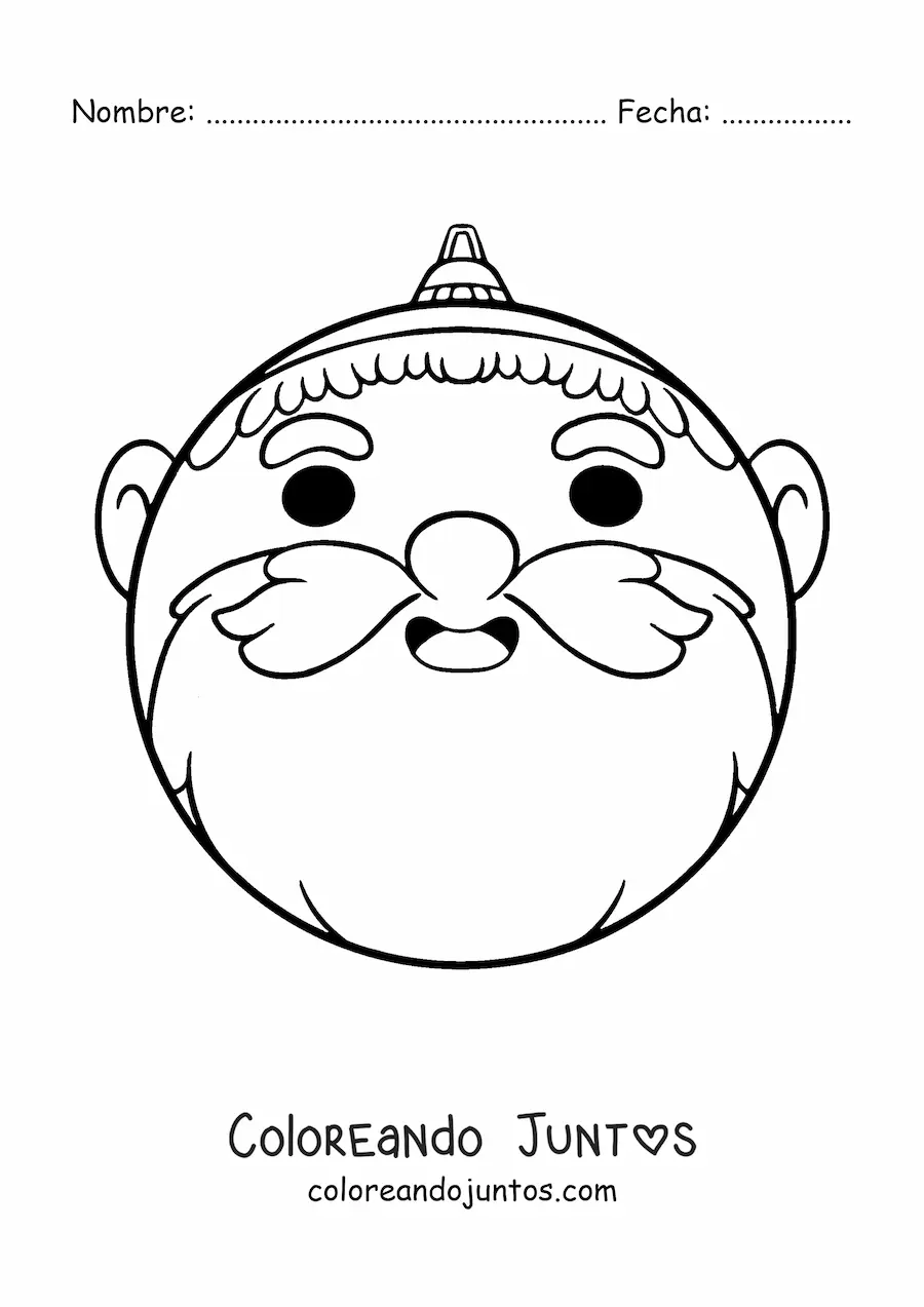 Imagen para colorear de esfera navideña kawaii de Santa