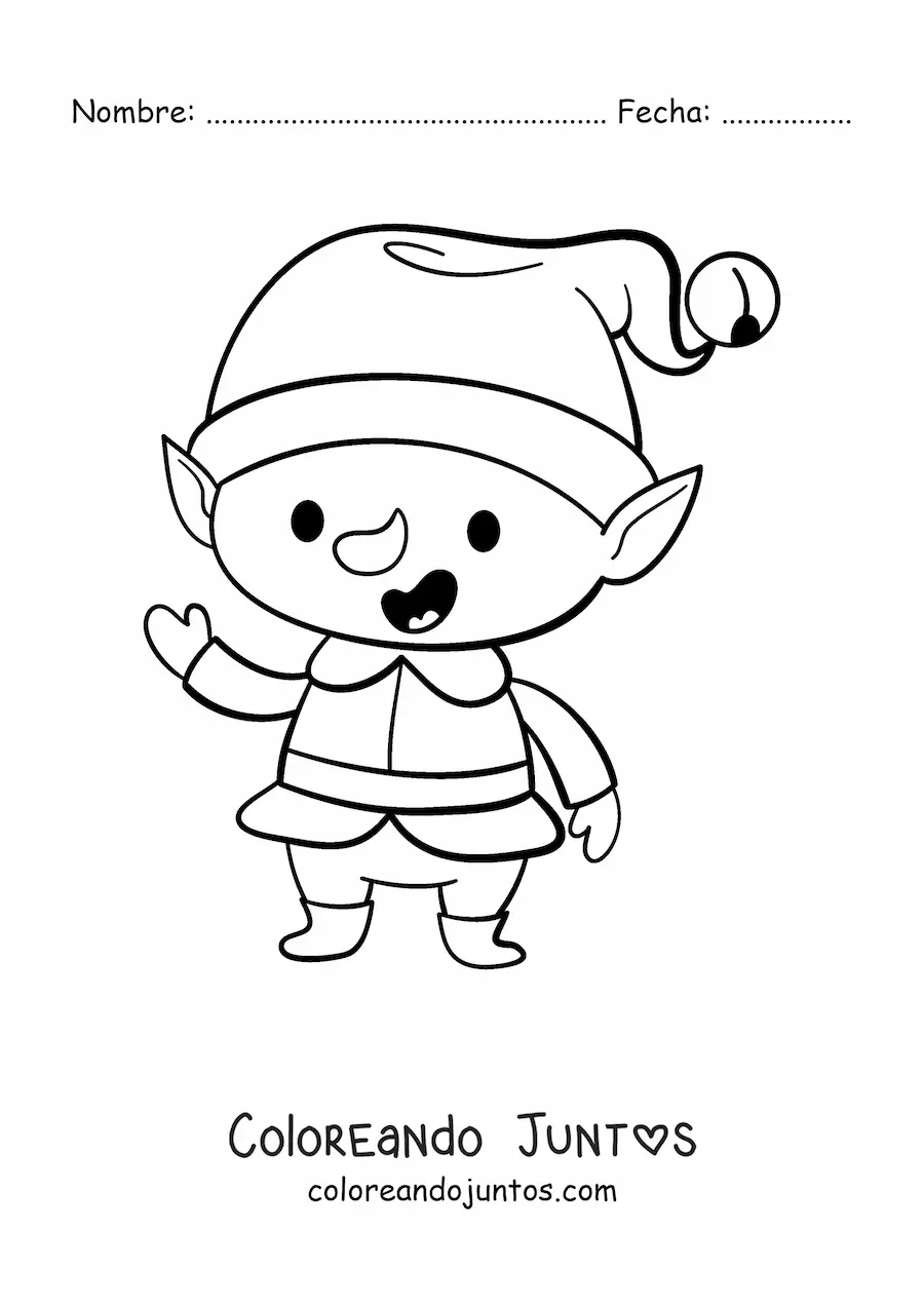 Imagen para colorear de duende de Navidad kawaii