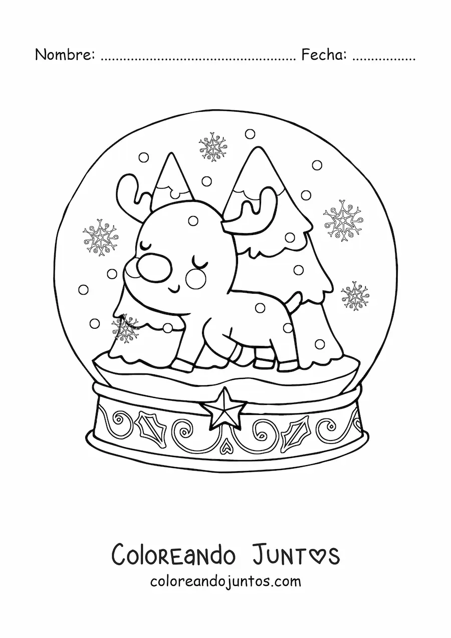 Imagen para colorear de bola de nieve kawaii con reno