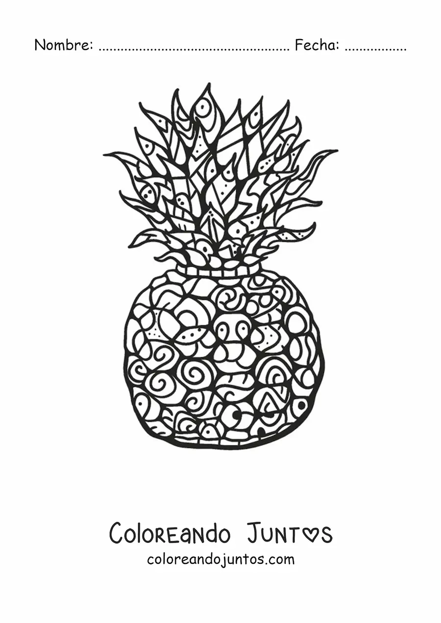 Imagen para colorear de una piña con figuras geométricas