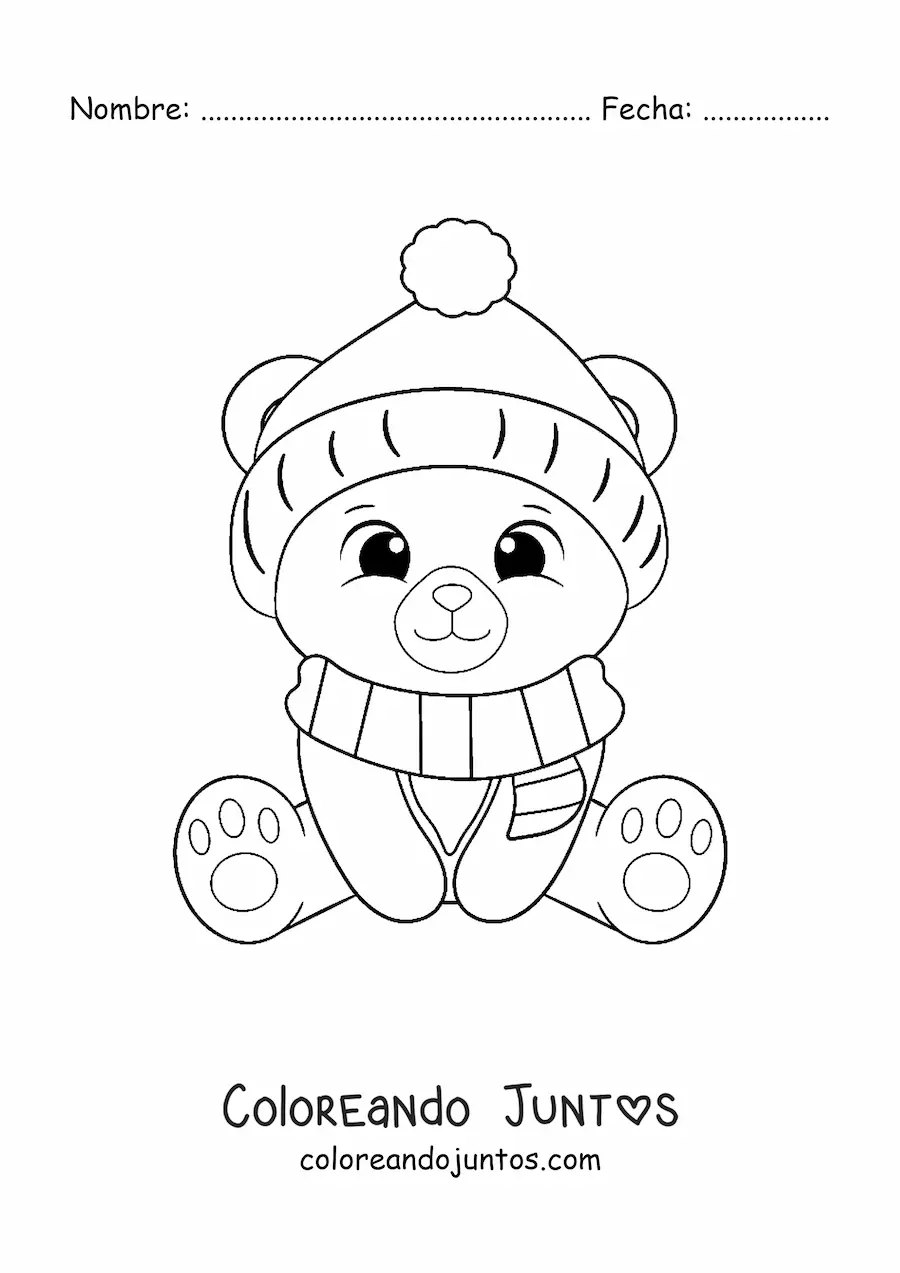 Imagen para colorear de oso de Navidad kawaii
