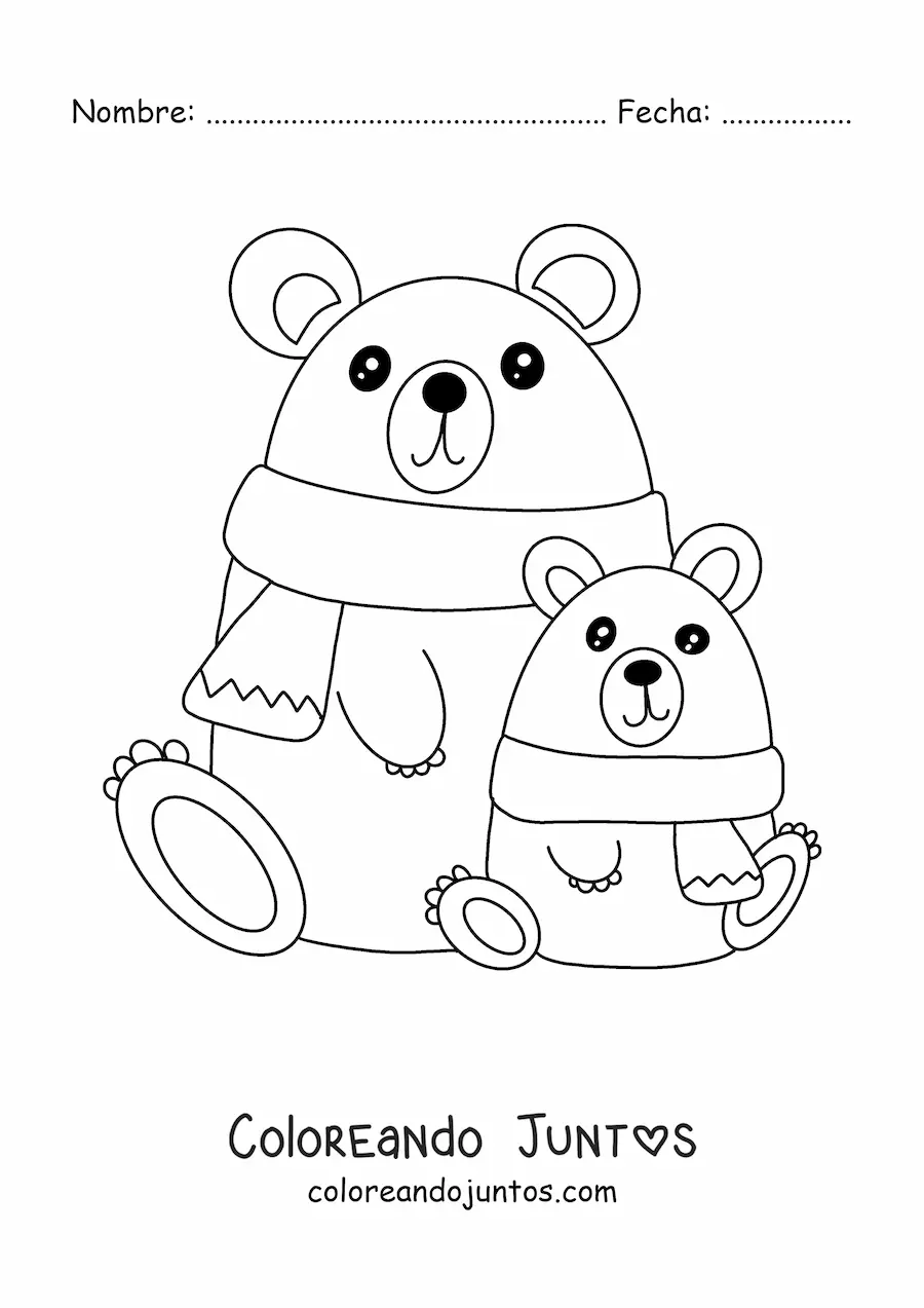 Imagen para colorear de osos de Navidad con bufandas