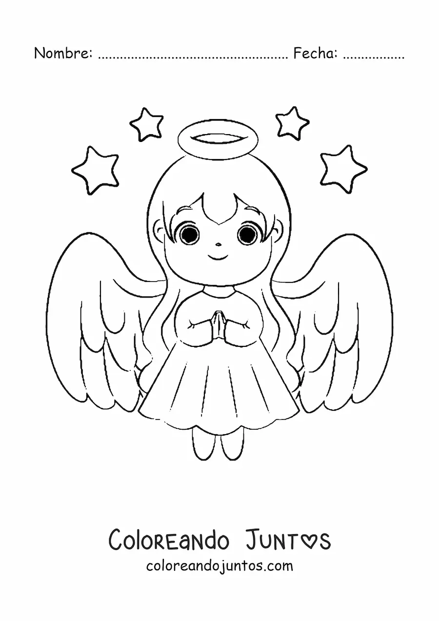 Imagen para colorear de ángel de Navidad con estrellas
