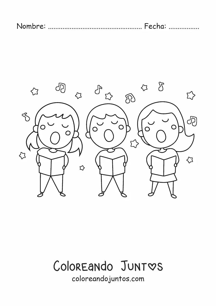 Imagen para colorear de niños cantando villancicos en Navidad