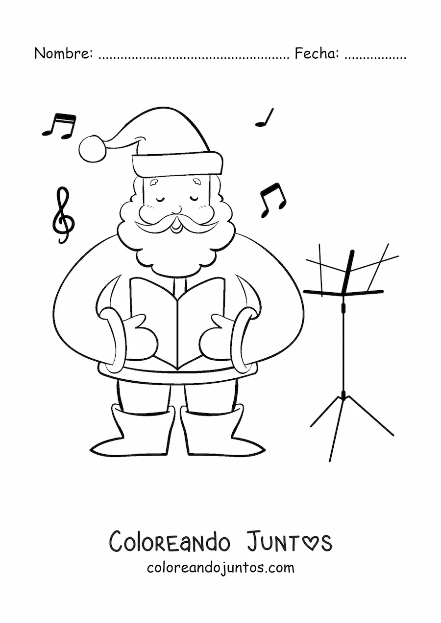 Imagen para colorear de Santa Claus cantando villancicos en Navidad