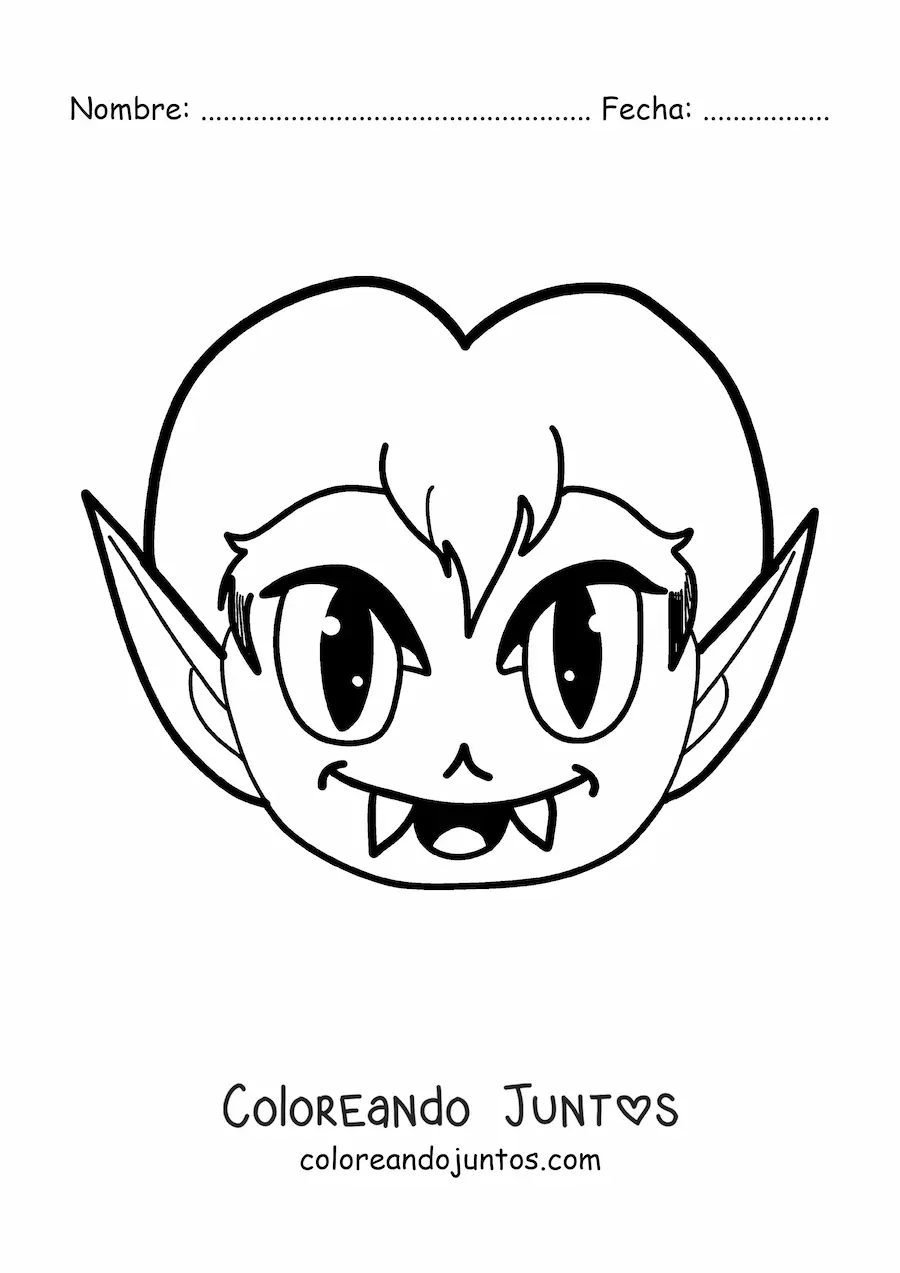 Imagen para colorear de cara de vampiro kawaii