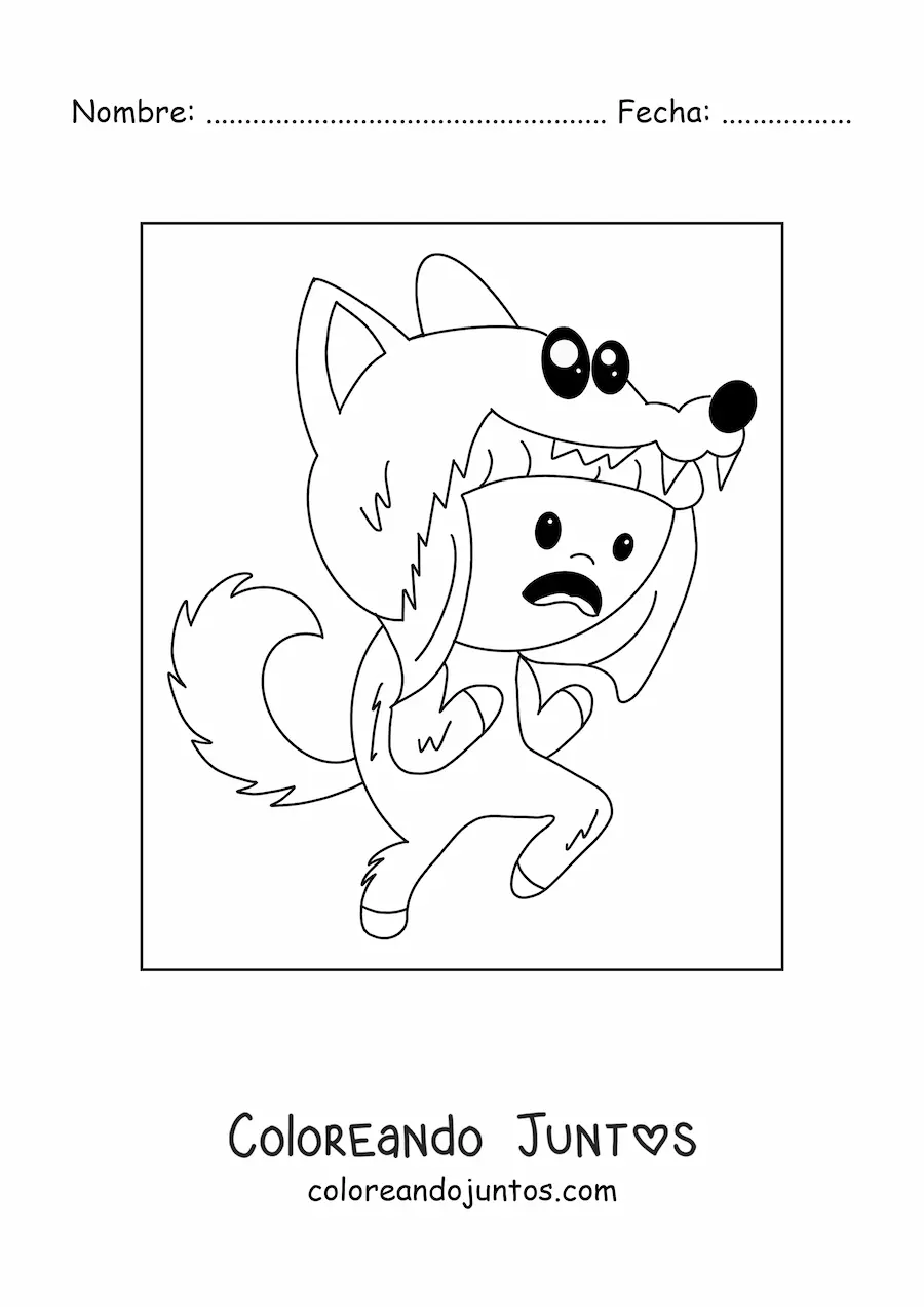 Imagen para colorear de niño disfrazado de hombre lobo kawaii