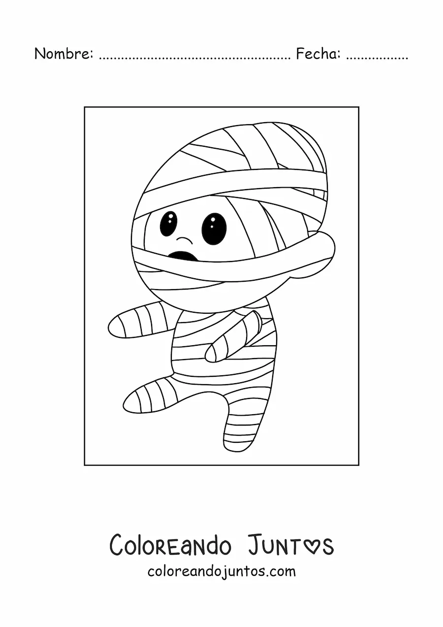 Imagen para colorear de niño disfrazado de momia kawaii
