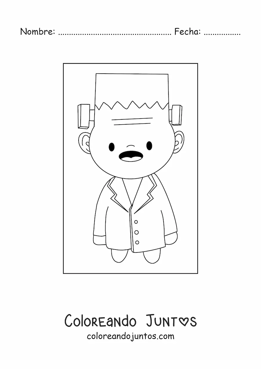 Imagen para colorear de niño disfrazado de frankenstein kawaii