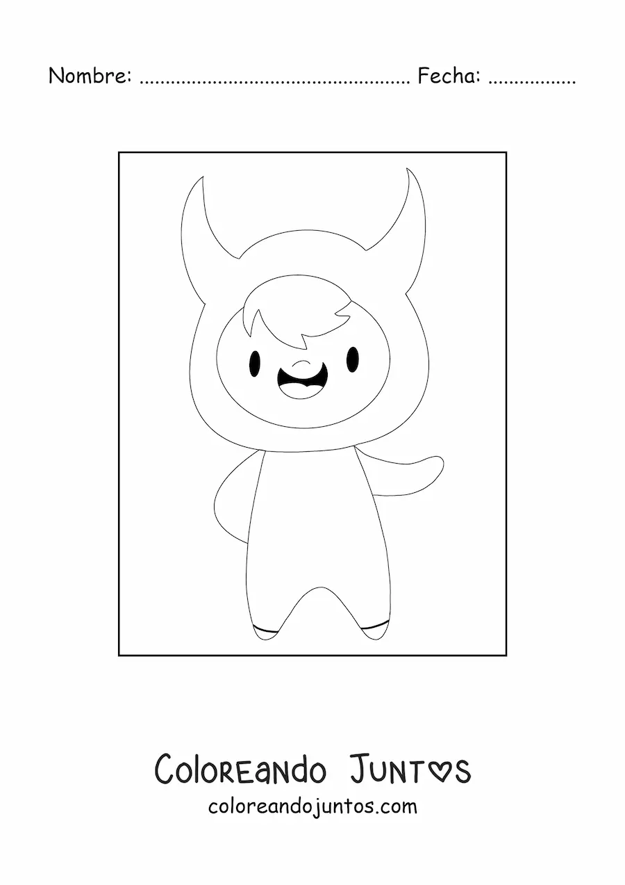 Imagen para colorear de niño disfrazado de diablo kawaii