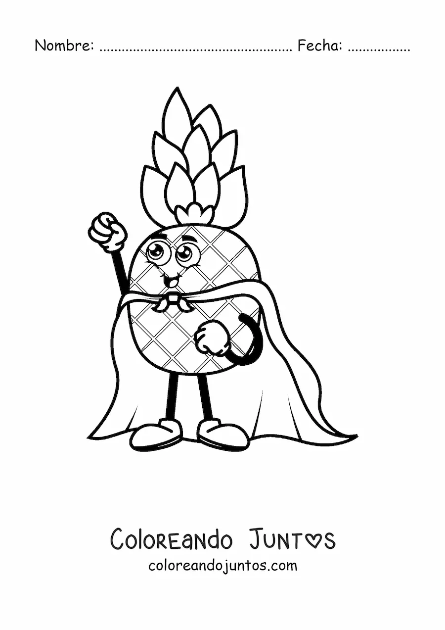 Imagen para colorear de una piña animada con capa