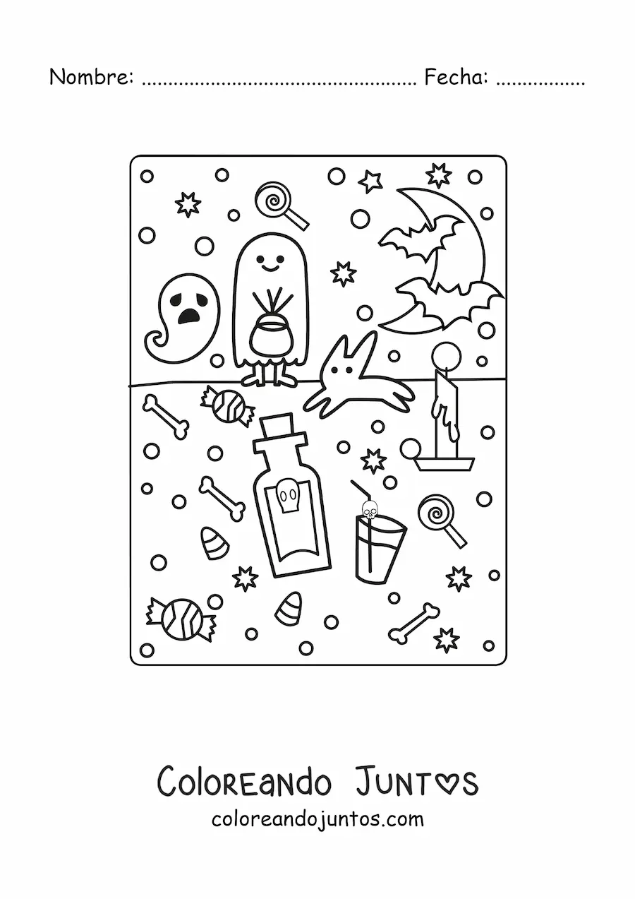 Imagen para colorear de niño disfrazado de fantasma kawaii