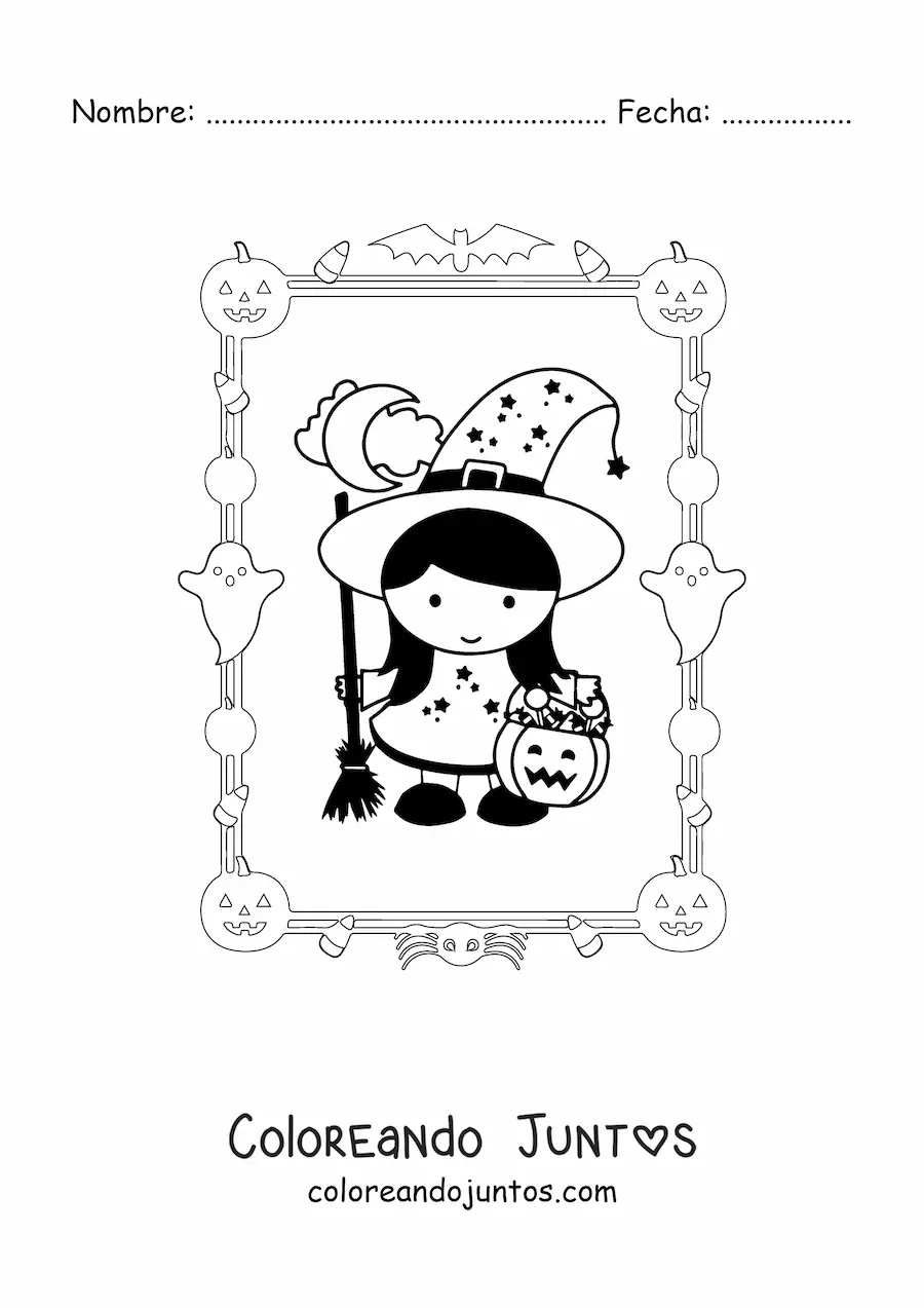 Imagen para colorear de niña disfrazada de brujita