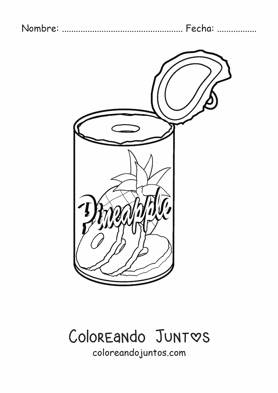Imagen para colorear de una lata de piña abierta